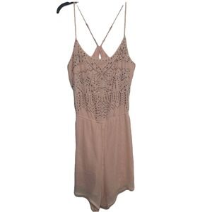 Hollister Sleeveless Studded Light Pink Romper ~ Open Racerback ~ Women's Size L